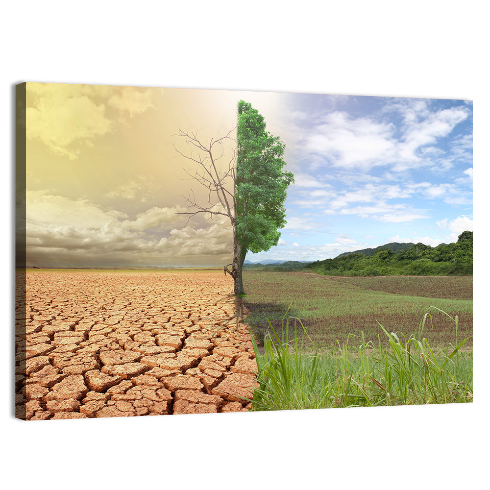 Split Landscape with Half-alive Tree Wall Art