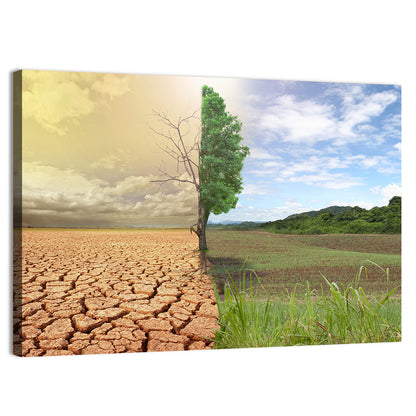 Split Landscape with Half-alive Tree Wall Art