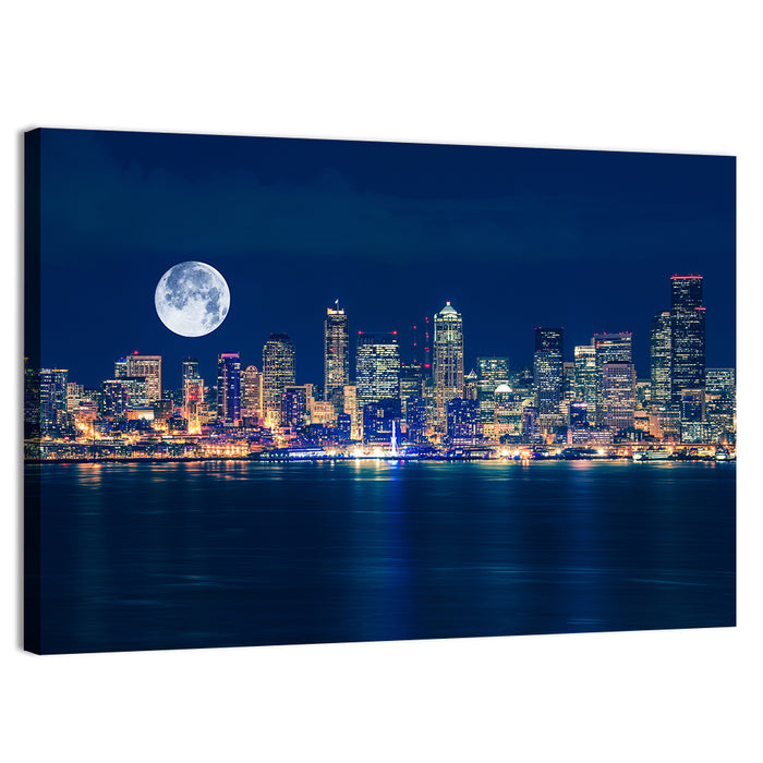 Seattle Skyline at Night Wall Art as a canvas print
