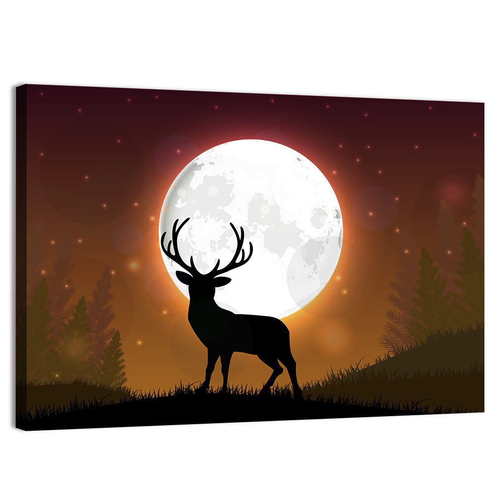 Moonlit Deer on Hill Wall Art, canvas print, landscape