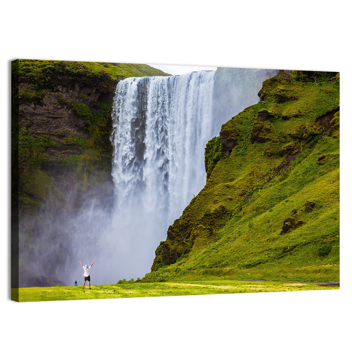 Skogafoss Waterfall with Moss Covered Cliffs Wall Art as a canvas print