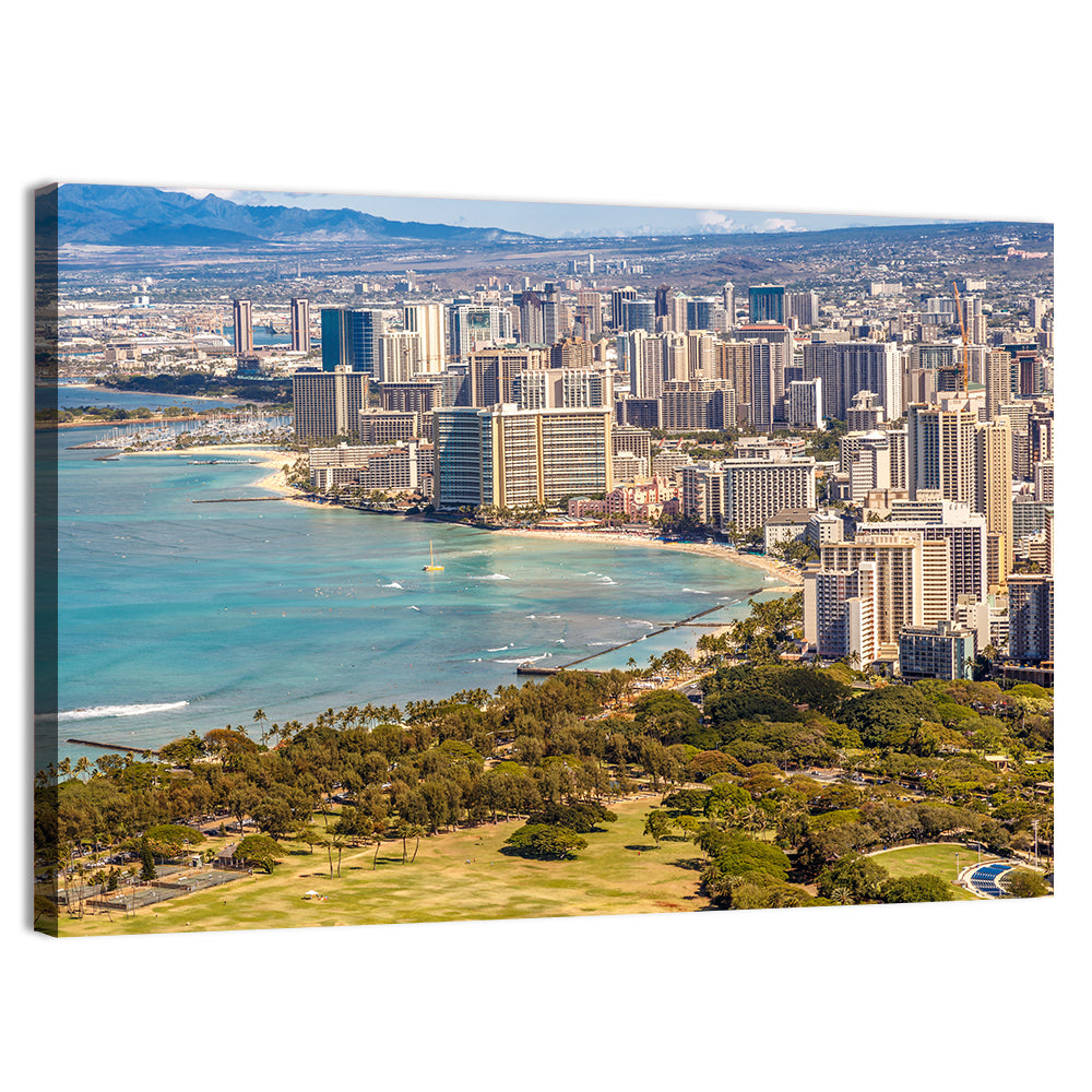 Waikiki Beach and Honolulu Skyline Wall Art