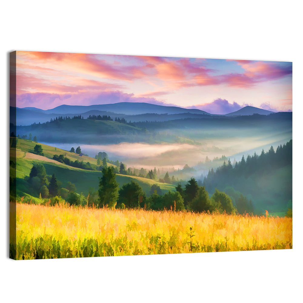 Sunrise Mist Over Mountain Meadow Wall Art