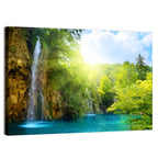 Forest Waterfall at Sunlit Lake Wall Art