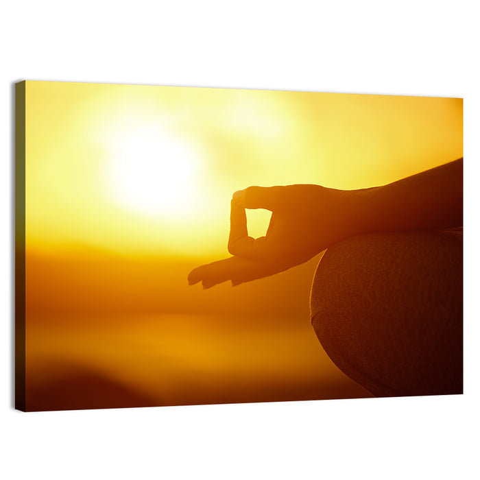 Lotus Pose on Beach at Sunset Wall Art as a canvas print