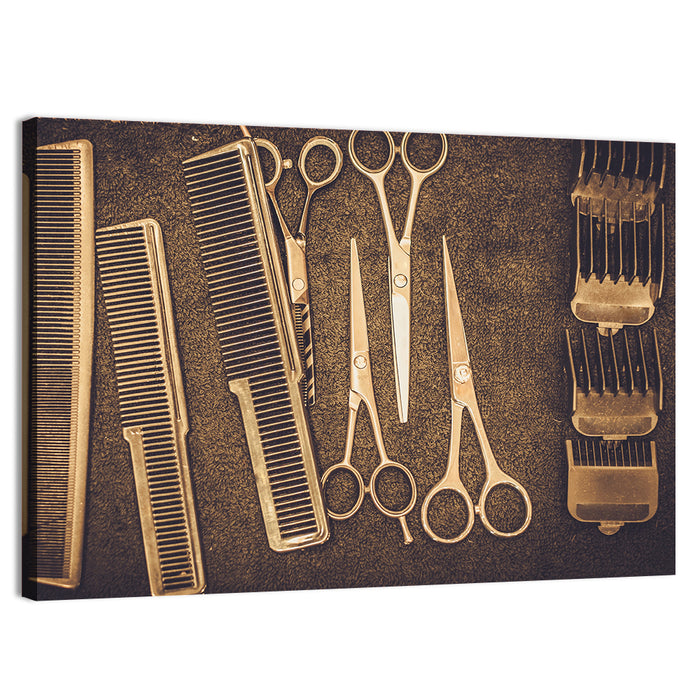 Barber Tools Flat Lay Wall Art as a canvas print