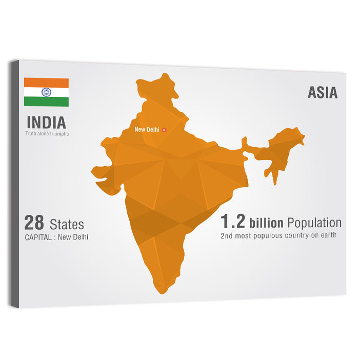 Polygonal India Map Infographic Wall Art as a canvas print