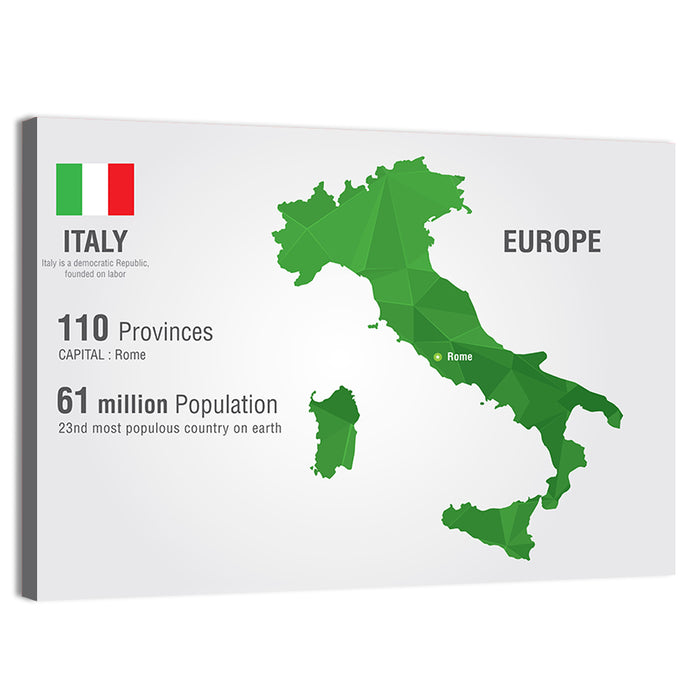 Geometric Italy Map Infographic Wall Art as a canvas print