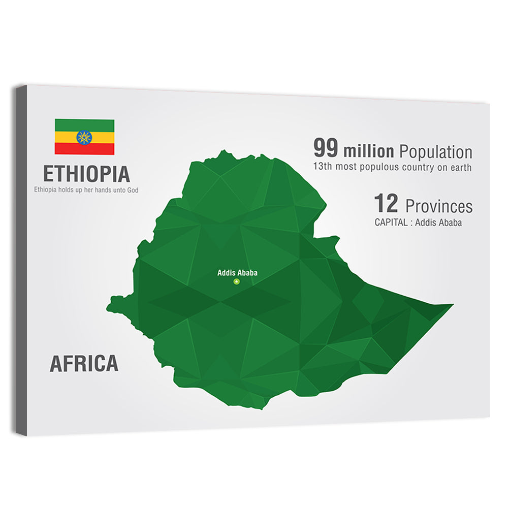 Ethiopia Low-poly Map Wall Art, canvas print, landscape