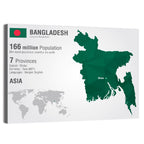 Bangladesh Map with Dhaka Marker Wall Art
