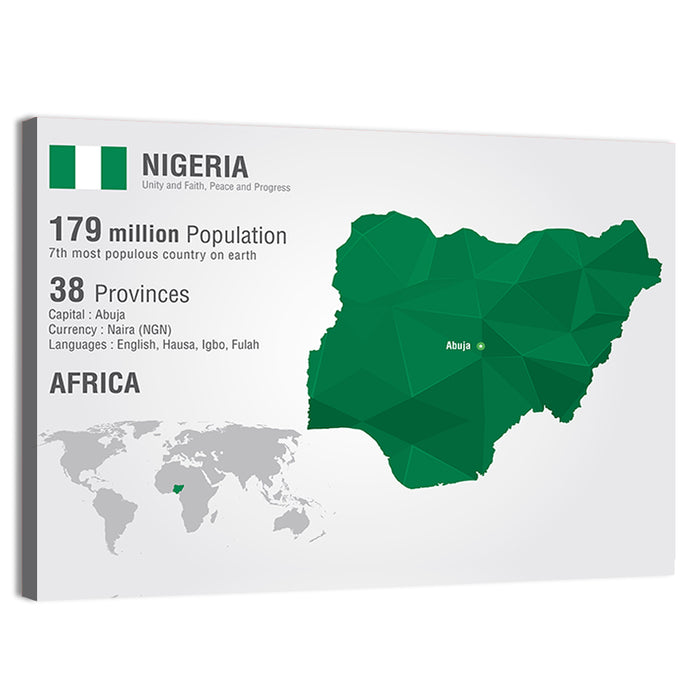 Geometric Map of Nigeria Wall Art as a canvas print