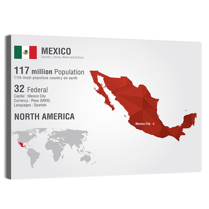 Mexico Geometric Map Wall Art as a canvas print