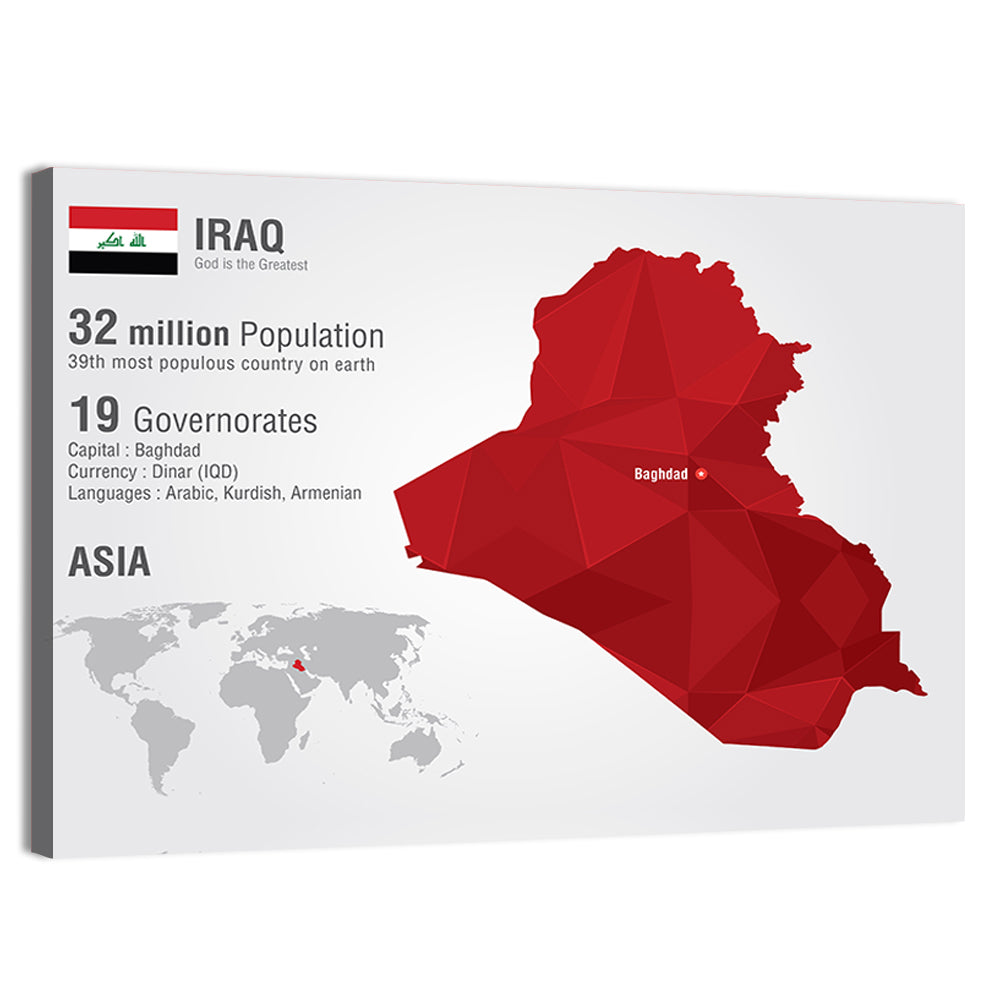 Iraq Low-poly Map Wall Art, canvas print, landscape