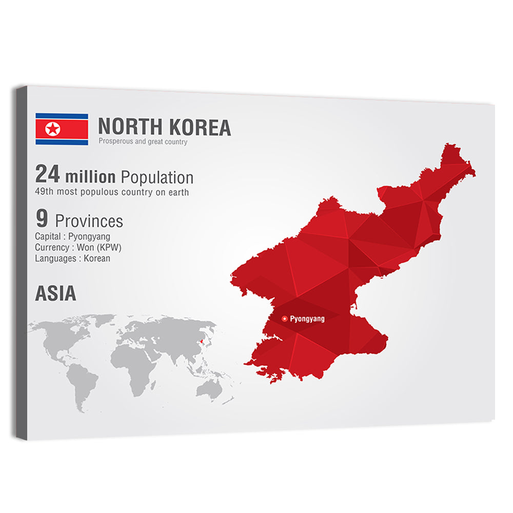 North Korea Geometric Map Wall Art, canvas print, landscape