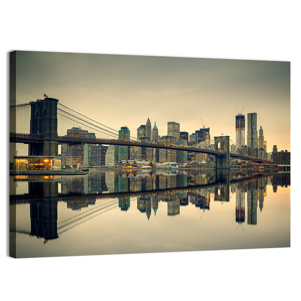 Brooklyn Bridge at Dusk, Manhattan Skyline Wall Art, canvas print, landscape