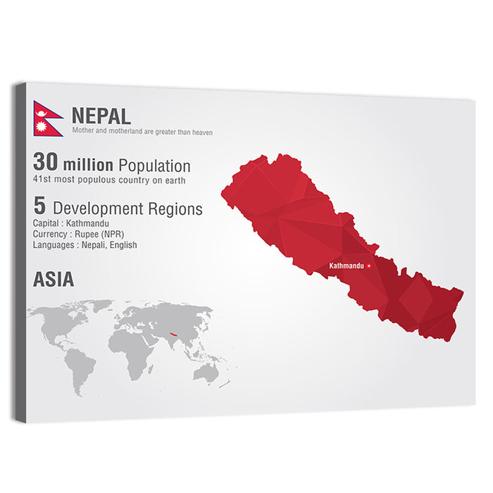 Polygonal Map of Nepal Wall Art as a canvas print