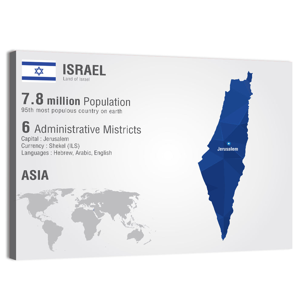 Israel Geometric Map Wall Art, canvas print, landscape