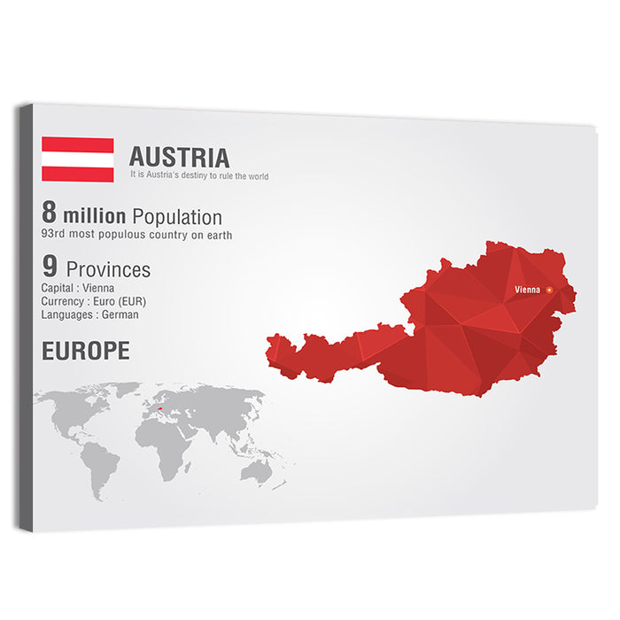 Austria Geometric Map Wall Art as a canvas print