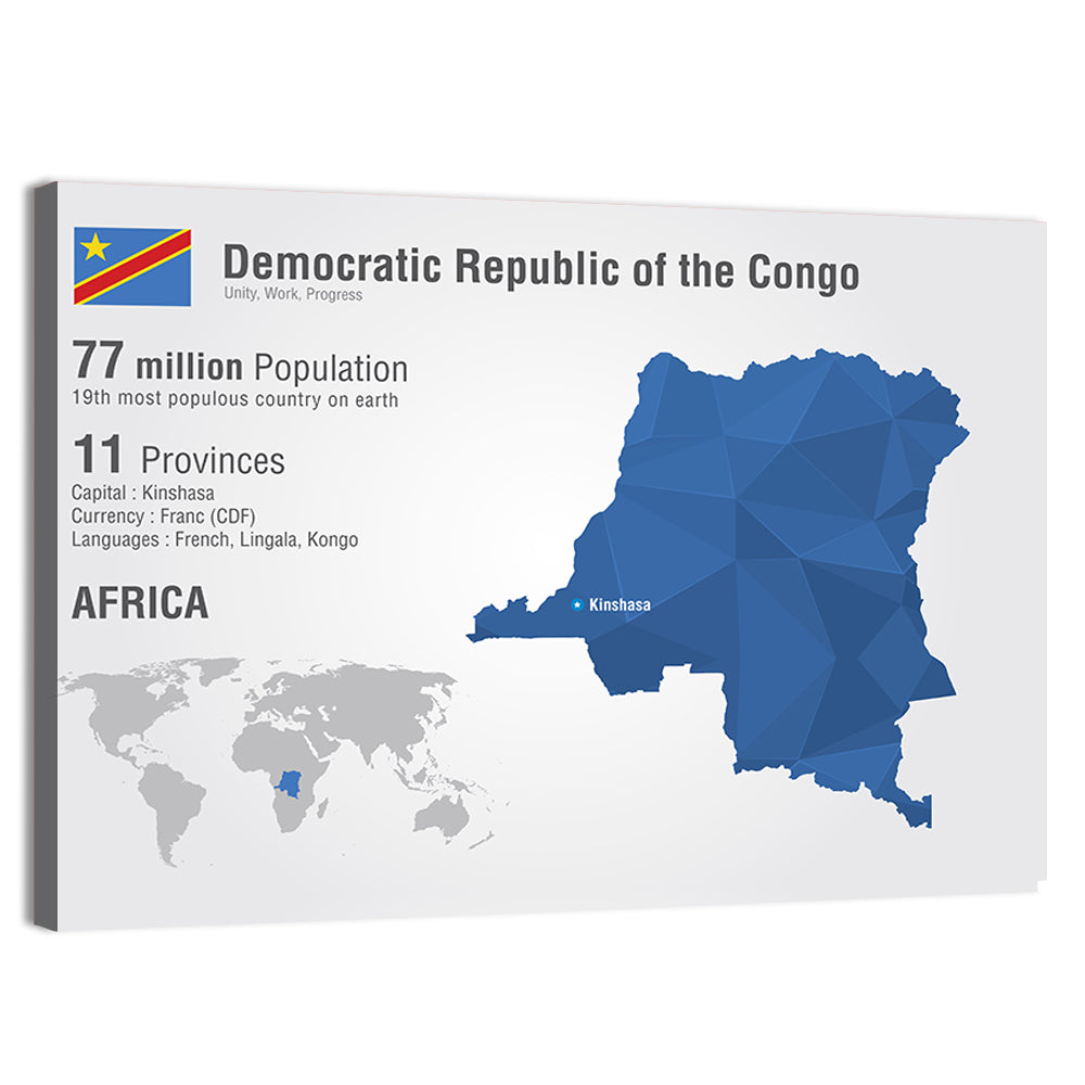 Democratic Republic of the Congo Map Wall Art, canvas print, landscape