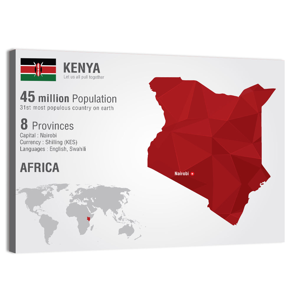 Geometric Map of Kenya Wall Art, canvas print, landscape
