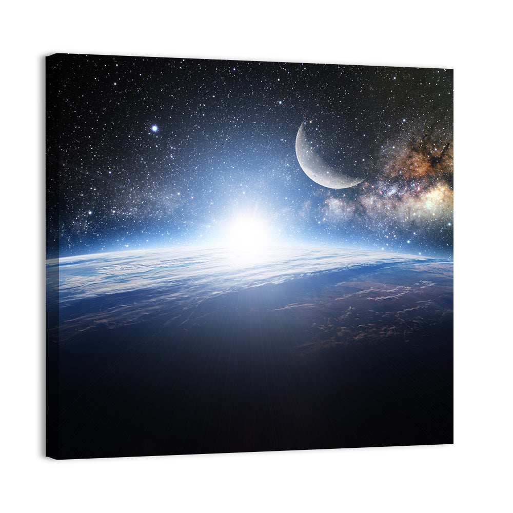 Sunrise Over Earth from Space Wall Art, canvas print, square