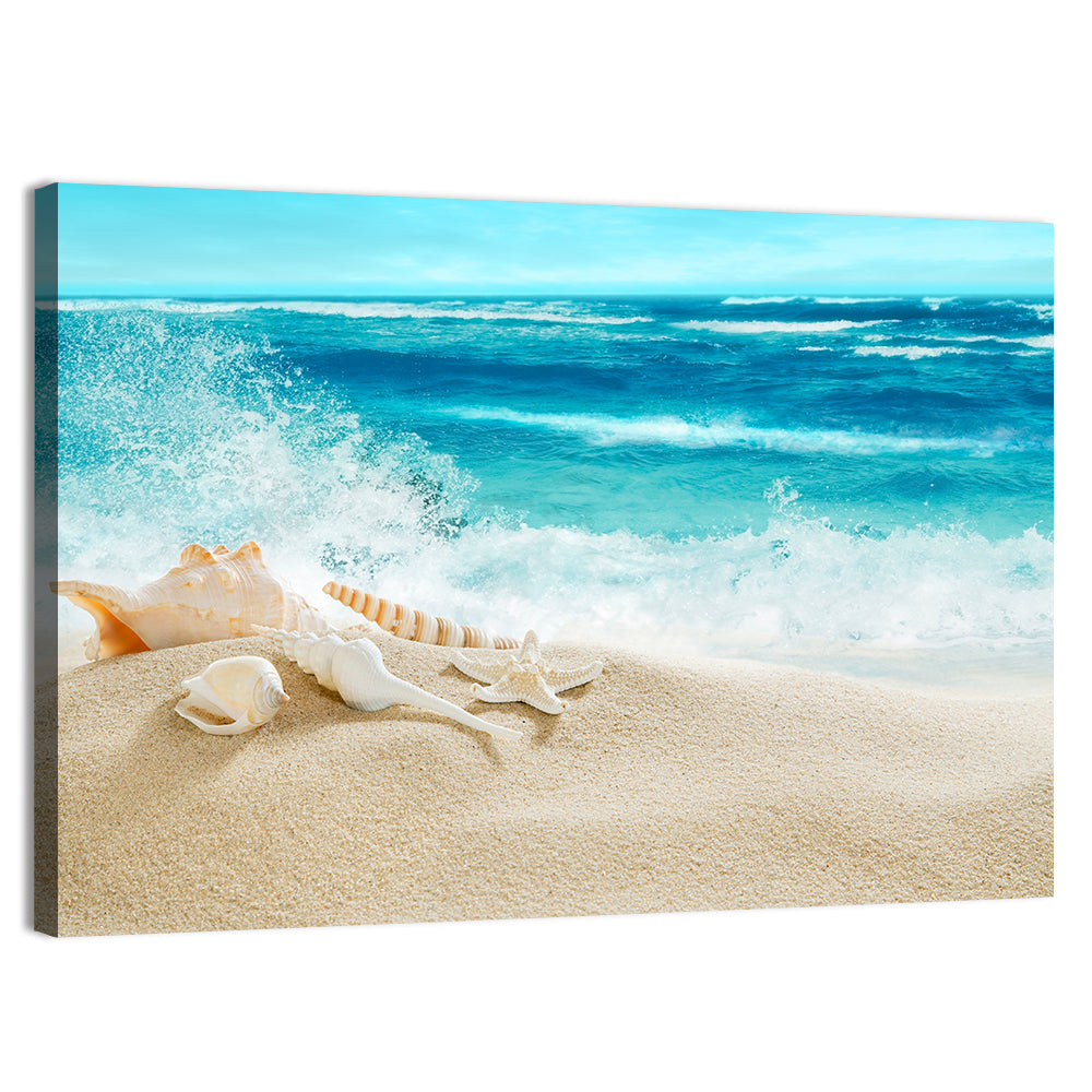 Seashells and Splashing Waves Wall Art