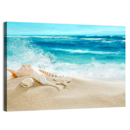 Seashells and Splashing Waves Wall Art