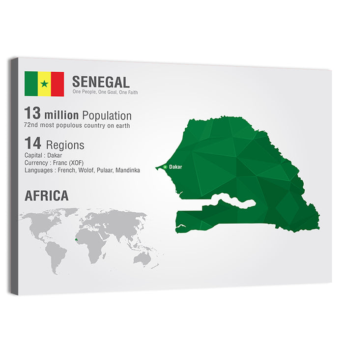 Senegal Map with Flag Wall Art as a canvas print
