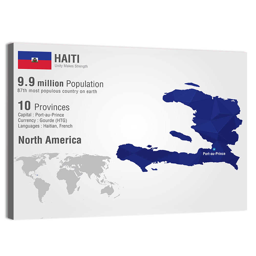 Haiti Geometric Map Wall Art, canvas print, landscape