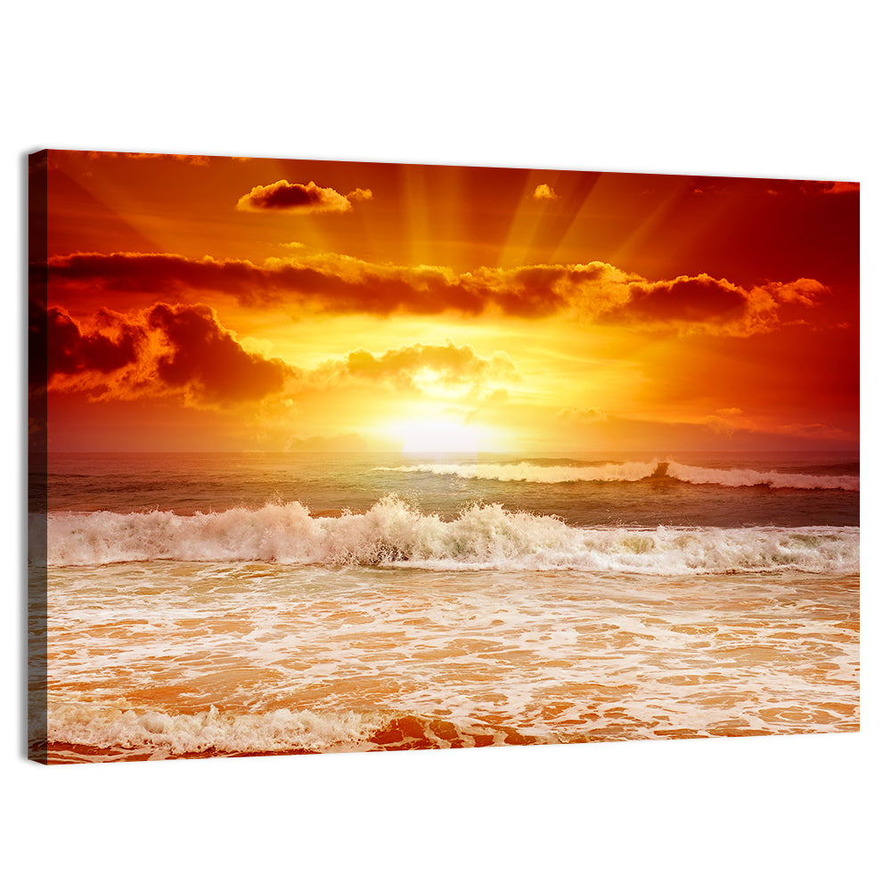 Golden Sunset Over Ocean Waves Wall Art