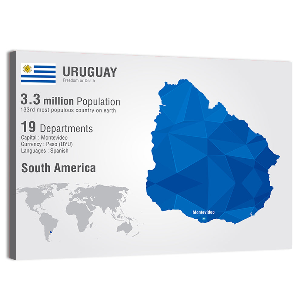 Uruguay Geometric Map Wall Art, canvas print, landscape