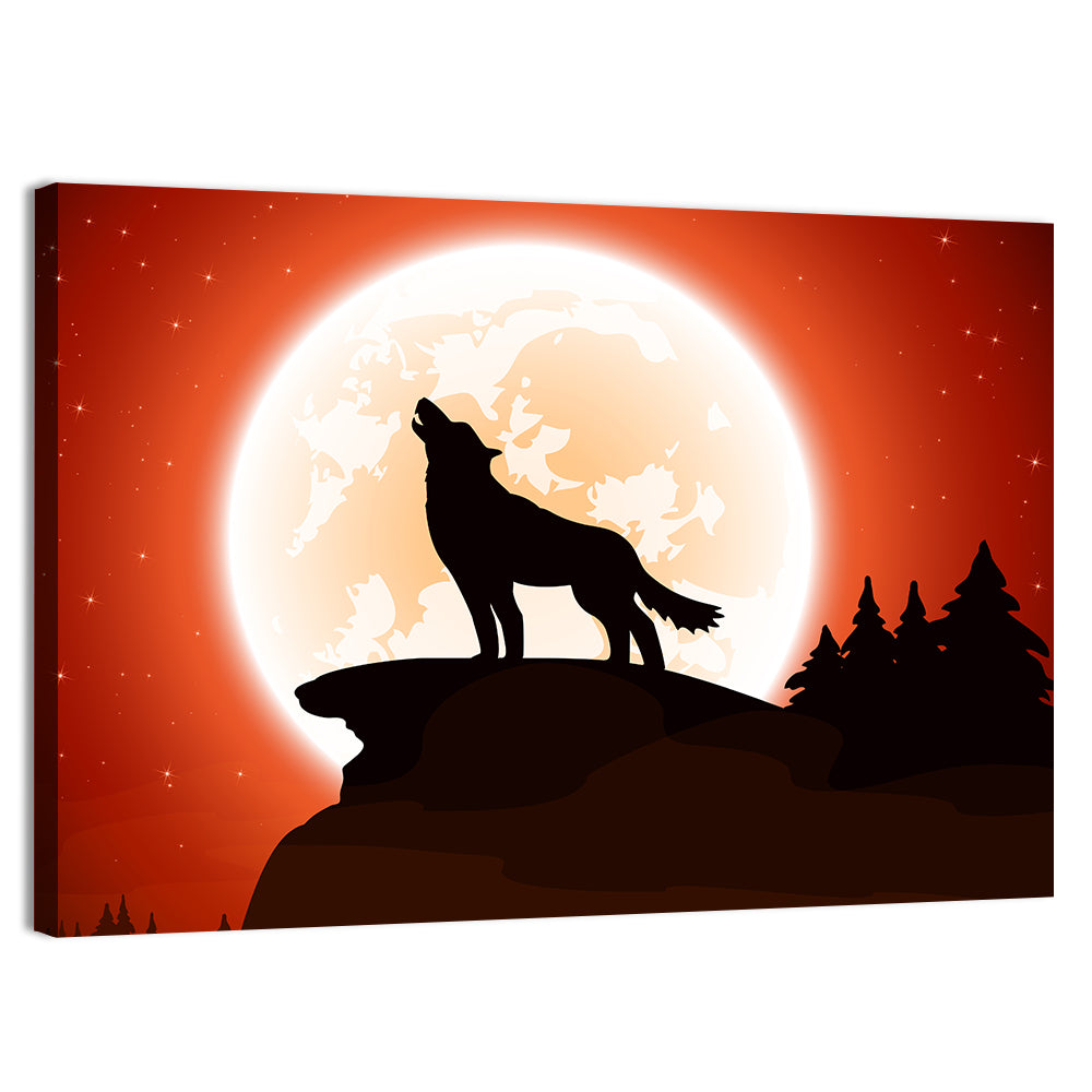 Howling Wolf Under Full Moon Wall Art