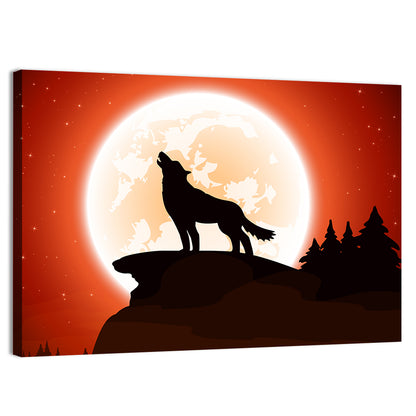 Wolf Howling to Moon Wall Art