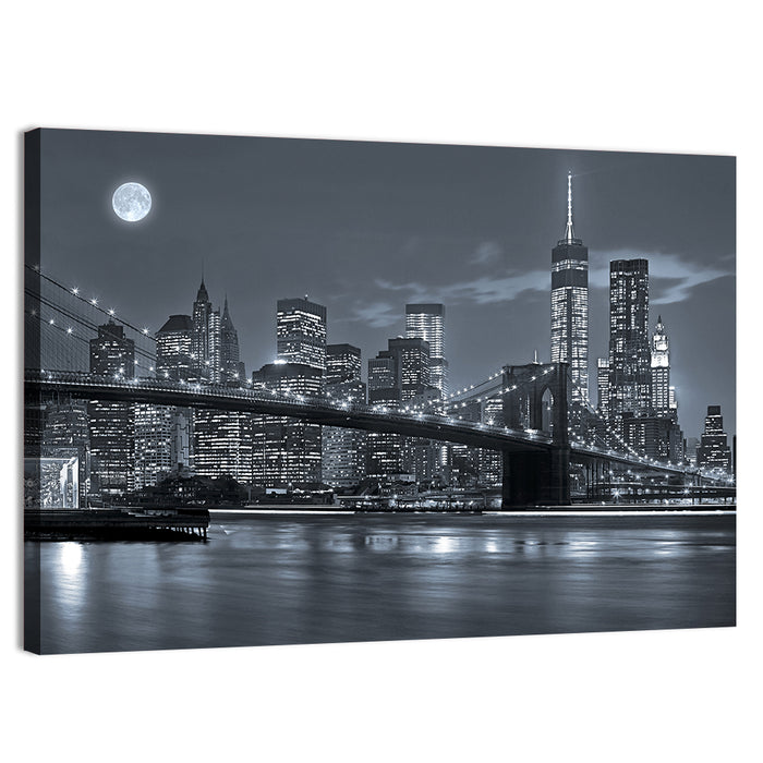 Brooklyn Bridge Night Skyline Wall Art as a canvas print