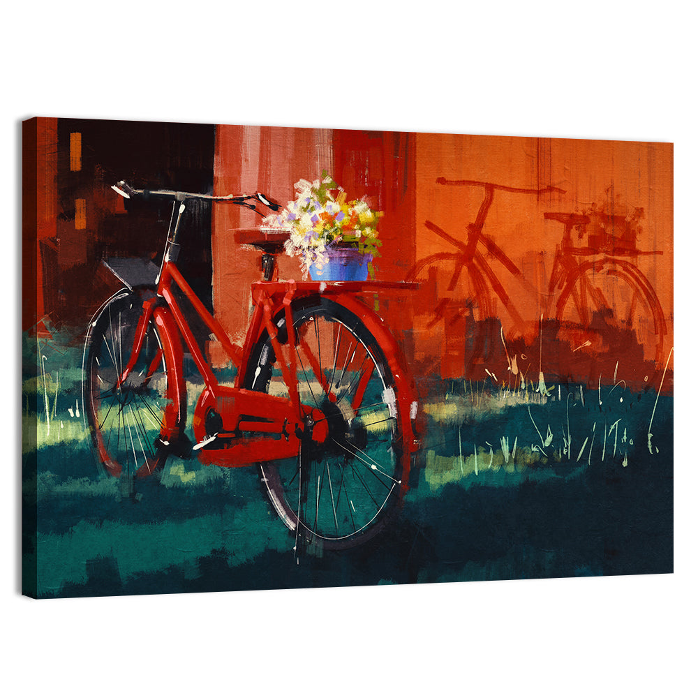Vintage Bicycle with Floral Basket Wall Art