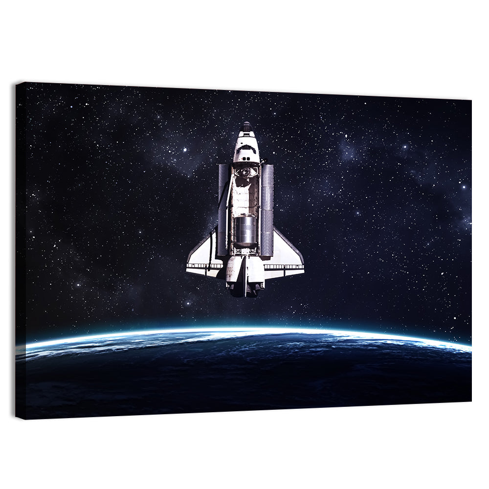 Space Shuttle Over Curved Earth Wall Art, canvas print, landscape