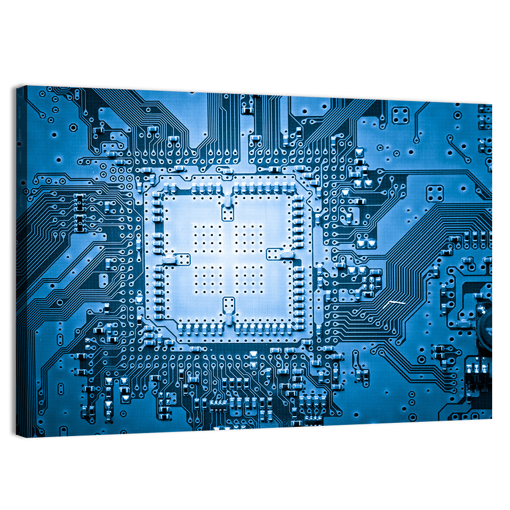 Blue Circuit Board Close-up Wall Art