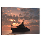 Warship Silhouette at Sunset Wall Art