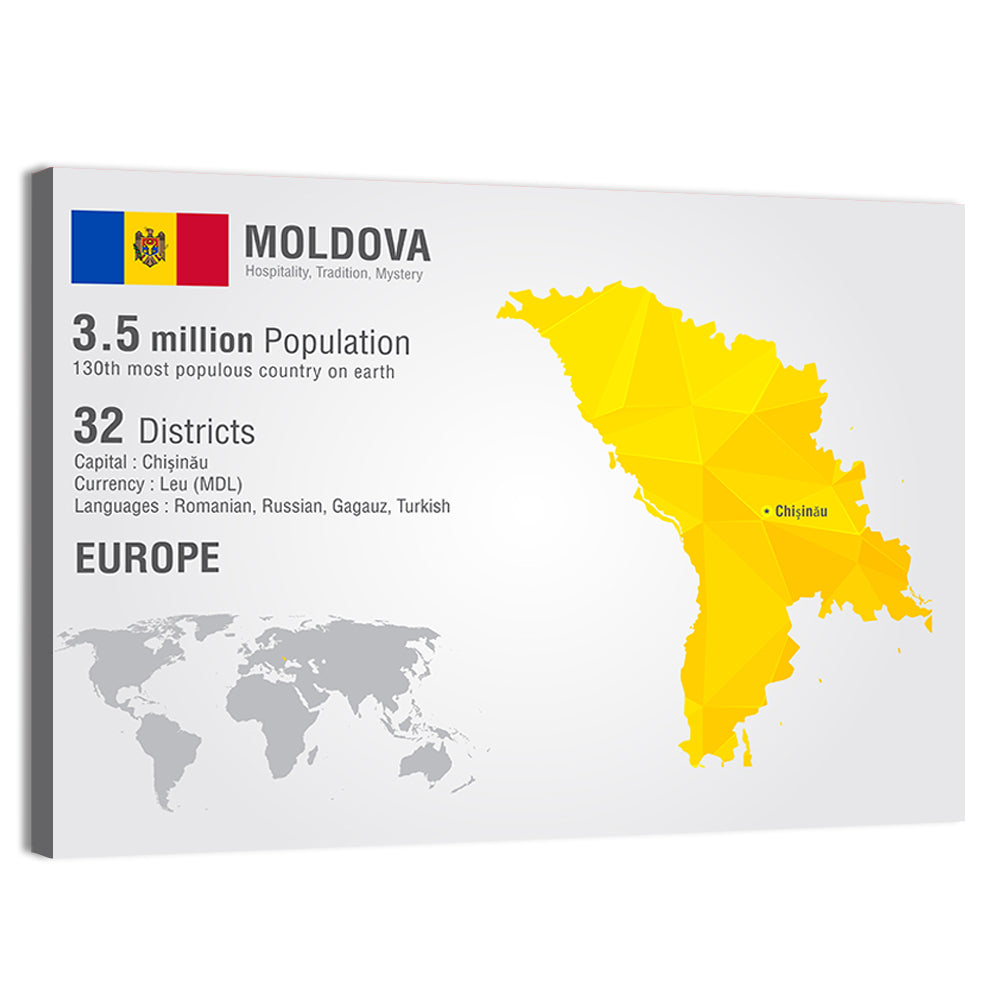 Moldova Low-poly Map Infographic Wall Art