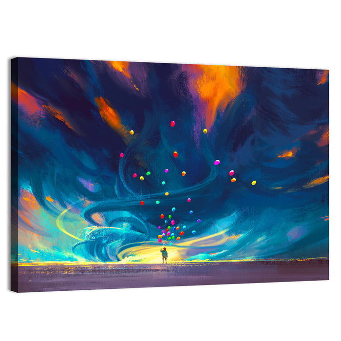 Child Under Fantasy Storm Wall Art as a canvas print