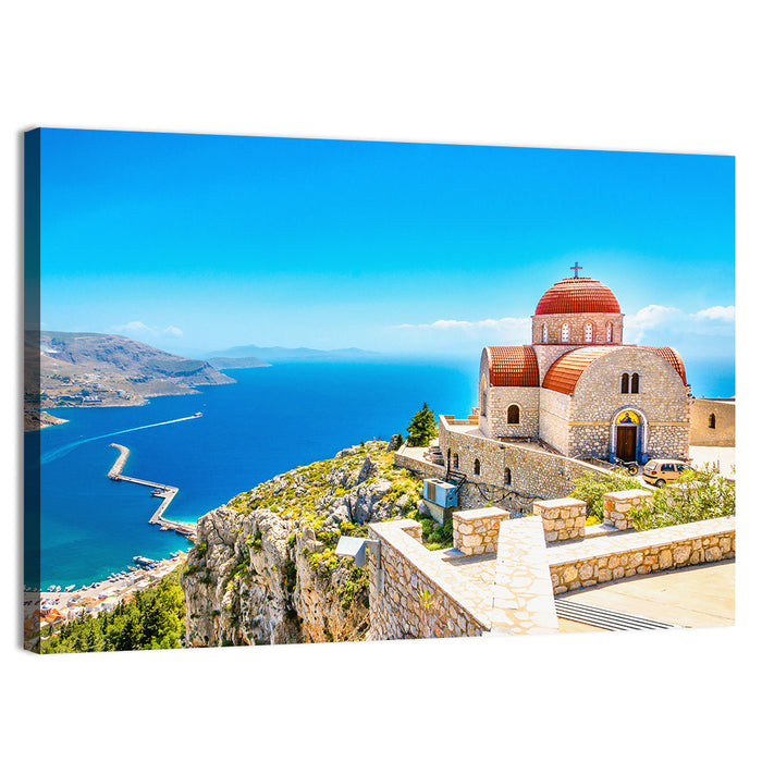 Cliffside Church in Greece Wall Art as a canvas print