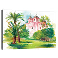 Pink House in Garden Illustration Wall Art