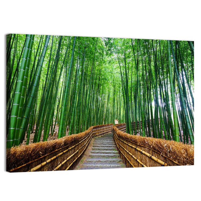 Stone Steps in Kyoto Bamboo Forest Wall Art as a canvas print