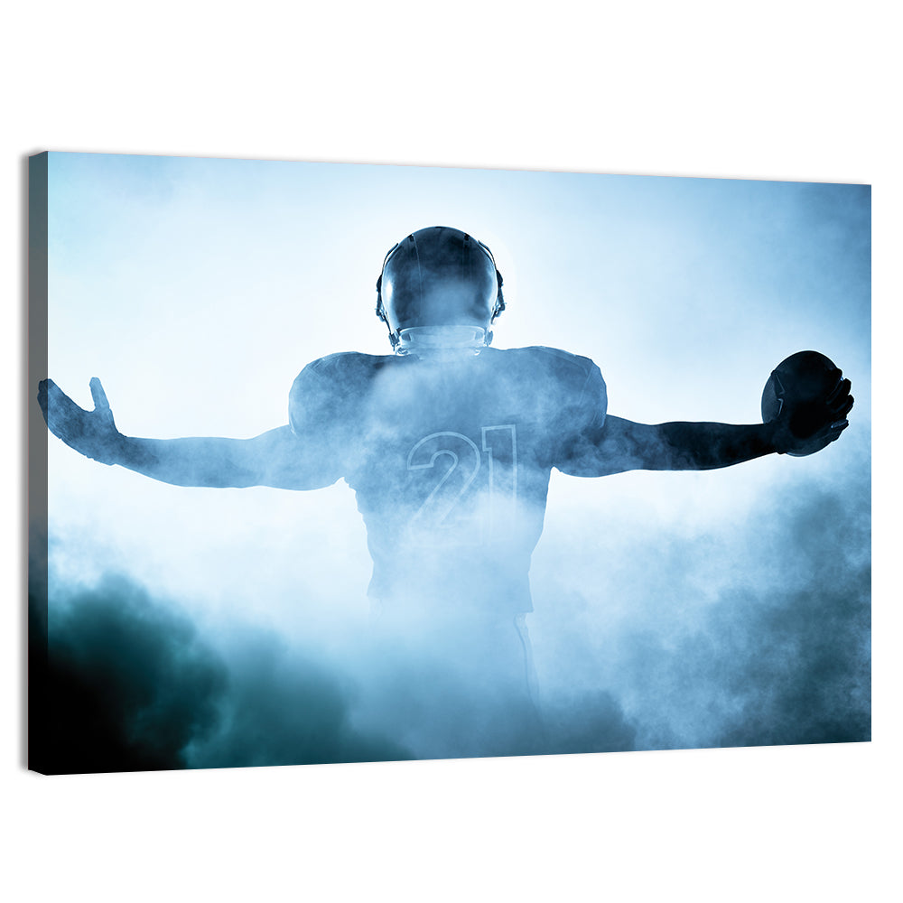 Number 21 Football Player in Fog Wall Art, canvas print, landscape