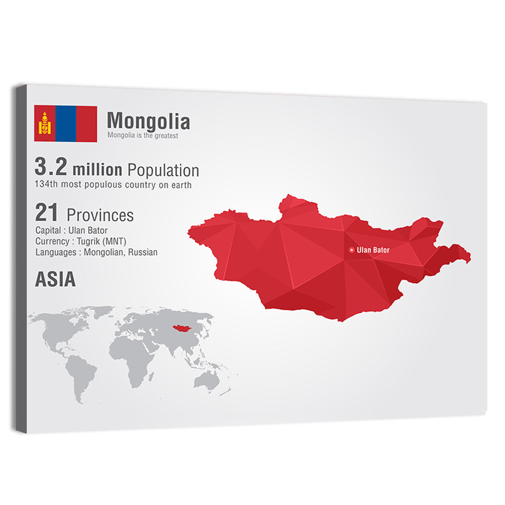 Mongolia Low-poly Map Wall Art, canvas print, landscape