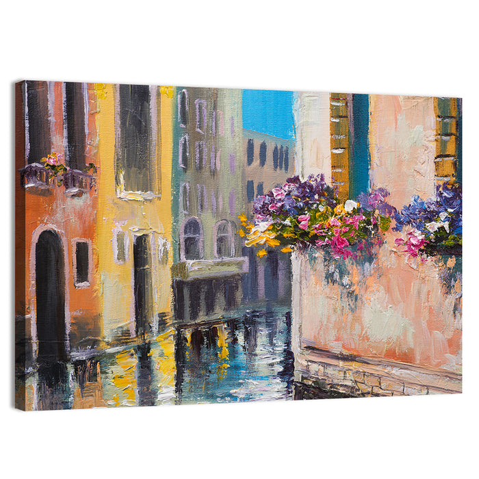 Venice Canal with Flower Boxes Wall Art as a canvas print