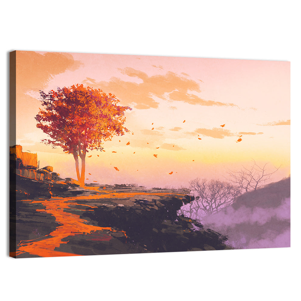 Melting Autumn Tree on Cliff Wall Art
