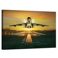 Passenger Plane Over Runway at Dusk Wall Art