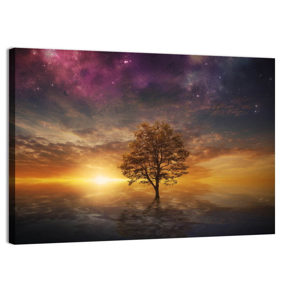 Surreal Tree Over Reflective Lake Wall Art
