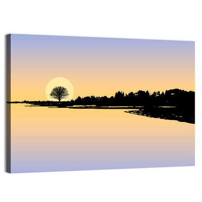 Lone Tree Sunset Over Lake Wall Art